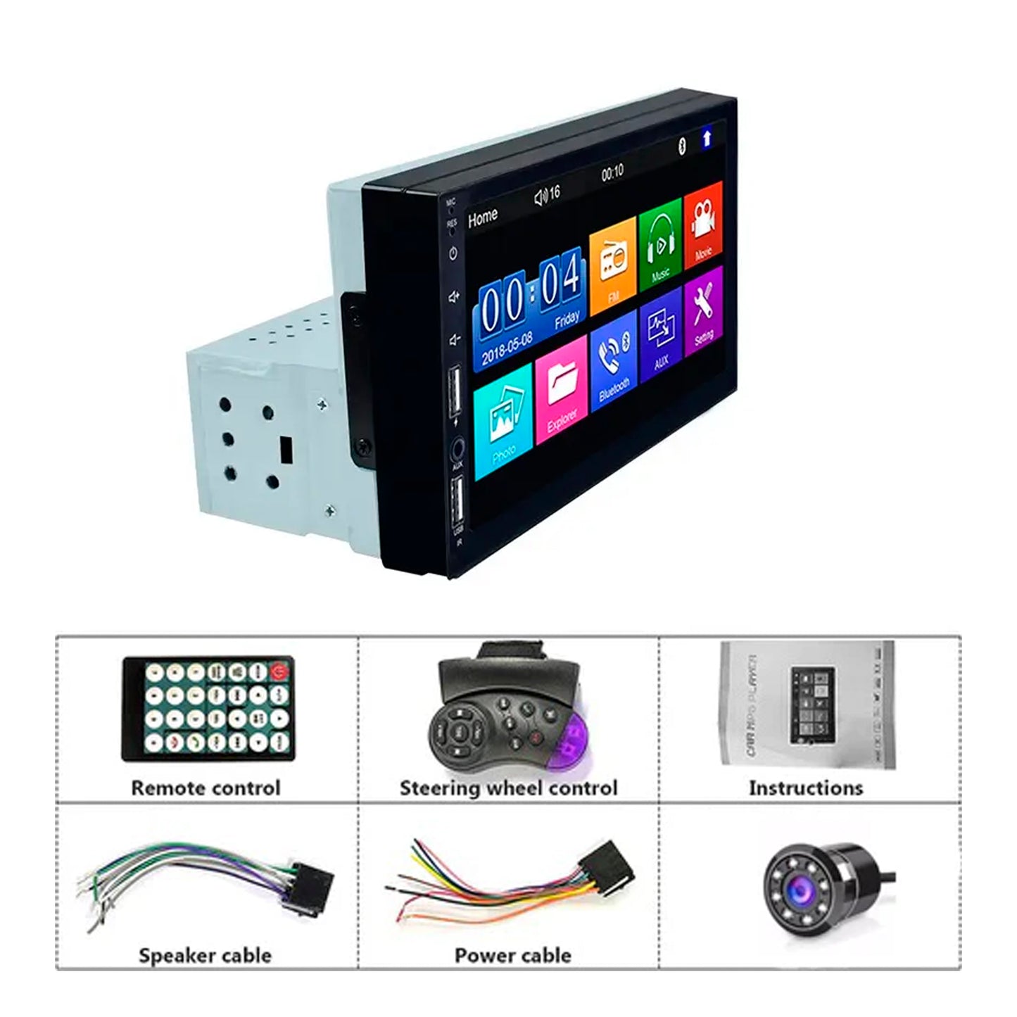CO-ONLINE™️ REPRODUCTOR 7 IN DE RADIO 1 DIN CON CARPLAY Y ANDROID AUTO PARA AUTOMÓVIL MP5